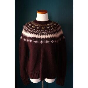 J. Crew Factory Burgundy and Cream Patterned Sweater